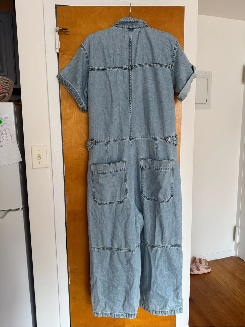 We The Free Light Blue Denim Short-Sleeve Jumpsuit